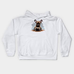 French Bulldog Drinking Coffee Kids Hoodie